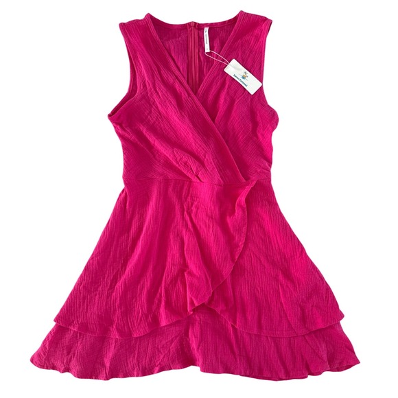 Beachsissi Pink Sleeveless Dress Women's Size S Surplice Ruffle Mini Gauzy NWT - Picture 1 of 8